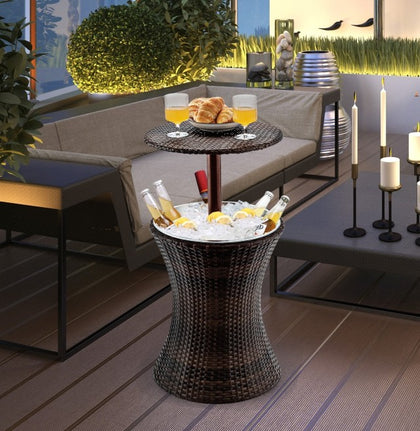 Costway Height Adjustable Patio Rattan Cooler Bar Black - OP70876BN